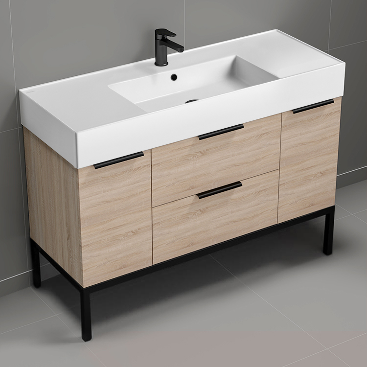 Nameeks DERIN527 Modern Bathroom Vanity, Free Standing, 48 Inch, Brown Oak